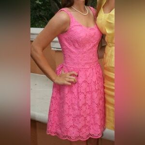 Lilly Pulitzer Hot Pink Embroidered Eyelet Fit & Flare